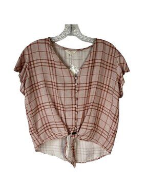 Sim & Sam Button Front Tie Shirt Blouse Large Pink New Summer Casual